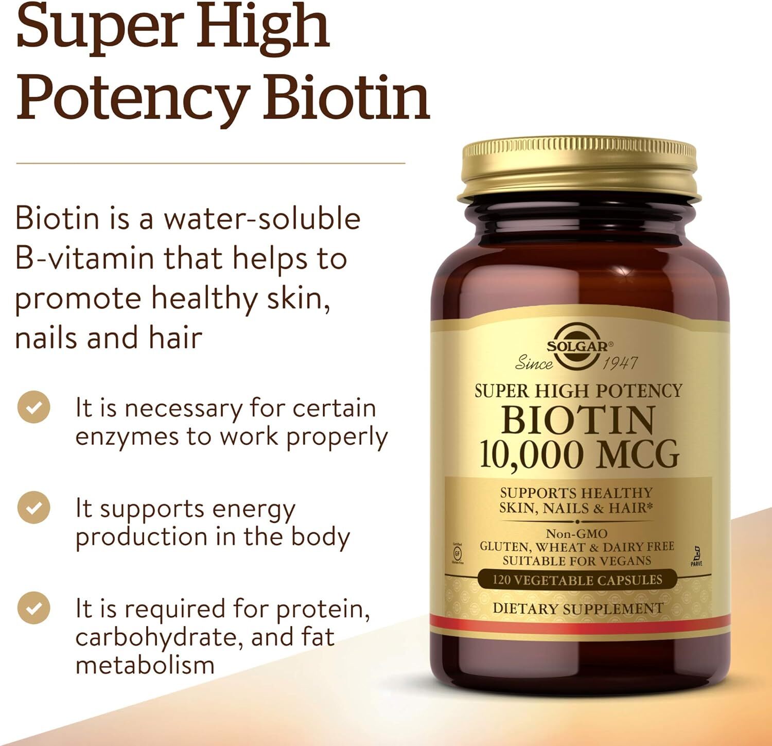 Solgar Biotin 10,000 mcg, 120 Vegetable Capsules