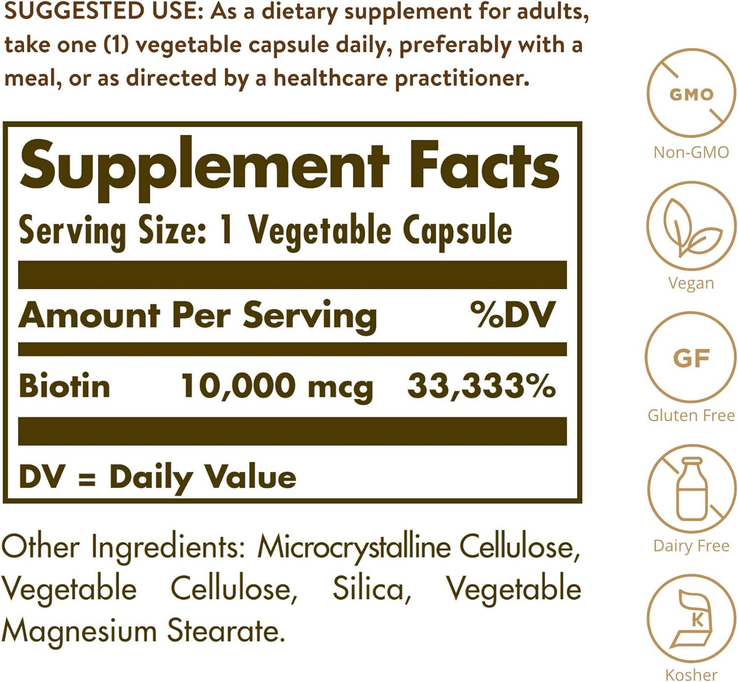 Solgar Biotin 10,000 mcg, 120 Vegetable Capsules
