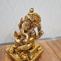 Aakrati Brass Lord Ganpati Sitting Statue for Temple| Worship Idol| Temple Dcor| Lord Ganesha (Yellow,3.5