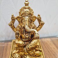 Aakrati Brass Lord Ganpati Sitting Statue for Temple| Worship Idol| Temple Dcor| Lord Ganesha (Yellow,3.5