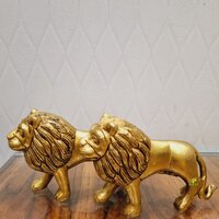 A Pair of Brass Lion Statues Made By Aakrati| Collectable Figurine| Showpieces| Decorative Items (Yellow,3