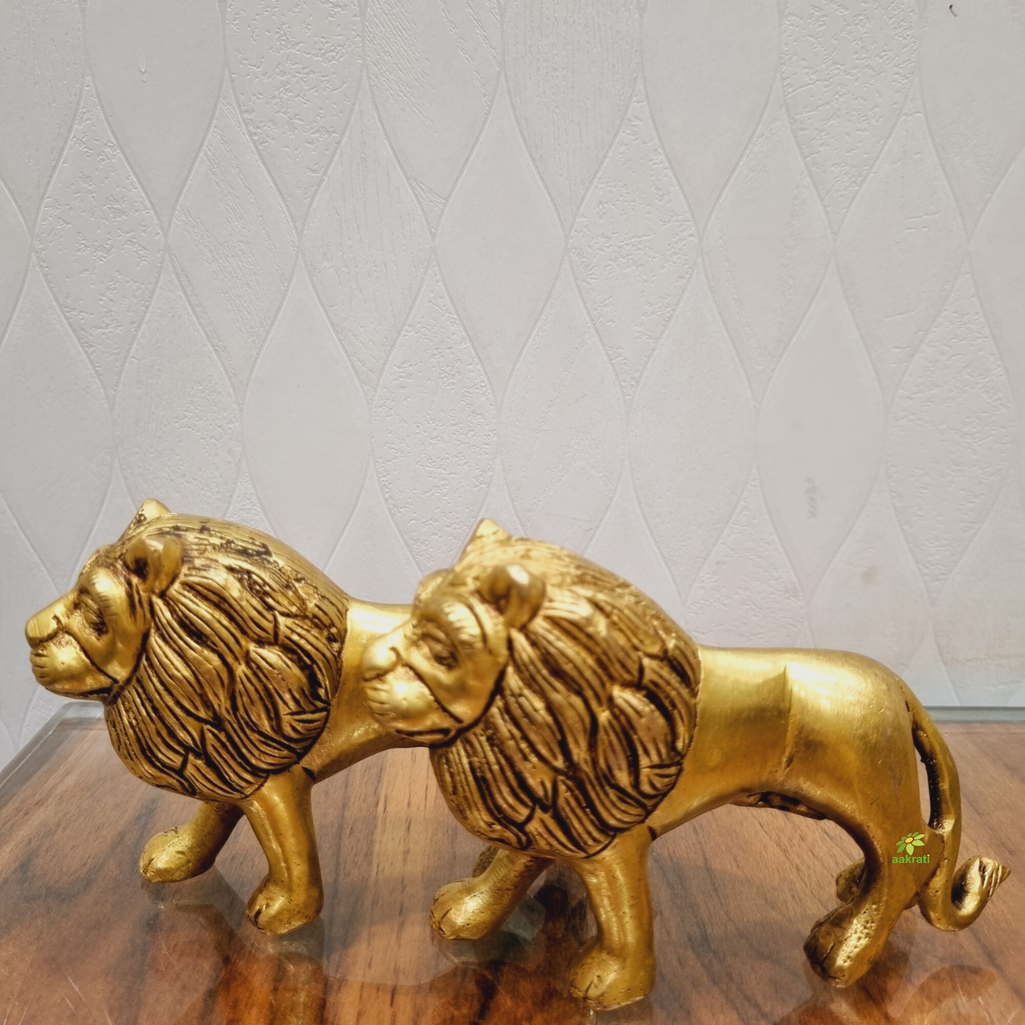 A Pair of Brass Lion Statues Made By Aakrati| Collectable Figurine| Showpieces| Decorative Items (Yellow,3