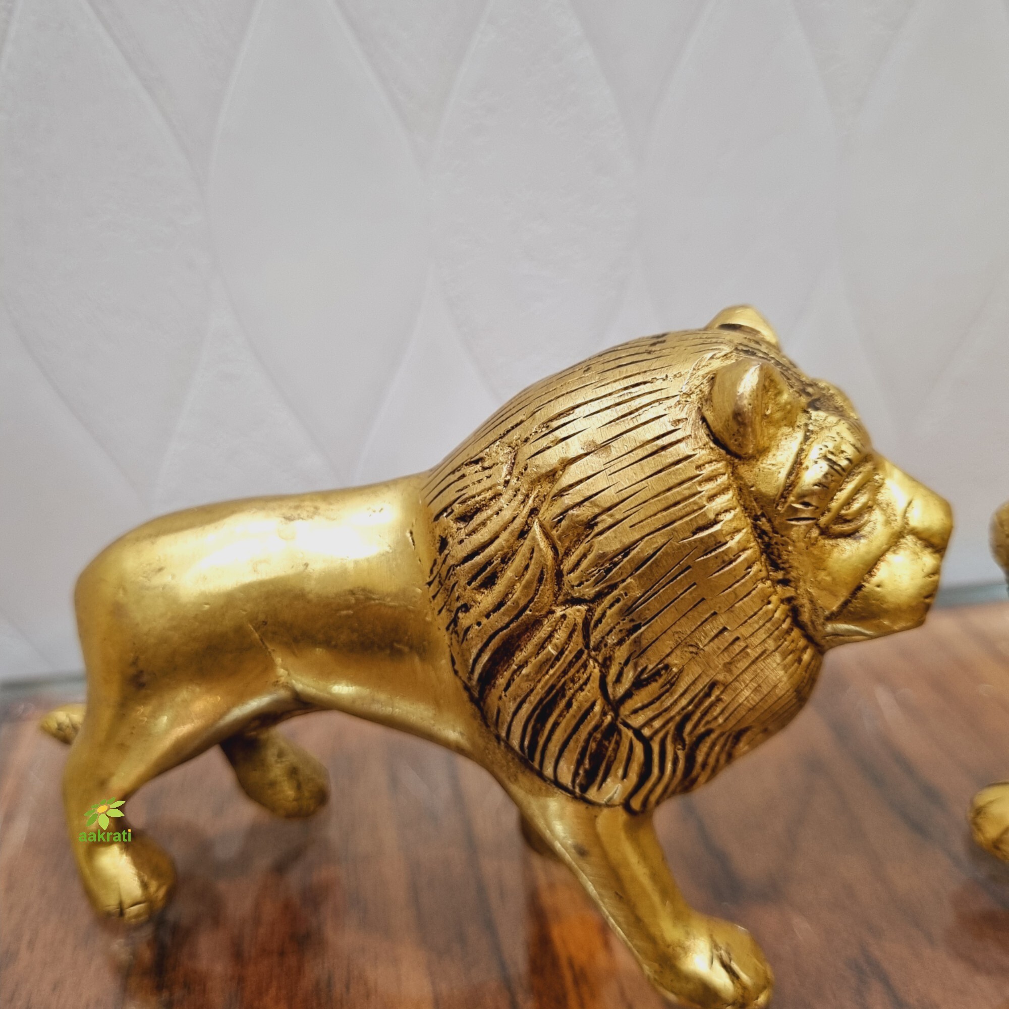 A Pair of Brass Lion Statues Made By Aakrati| Collectable Figurine| Showpieces| Decorative Items (Yellow,3