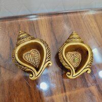 A Pair of Brass Shankh Made By Aakrati| Brass Conch| Puja Items| Temple Dcor| Collectable Figurine (Yellow, 1