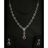 Exclusive And Designer 92.5 Sterling Silver Necklace Set With Full Stone