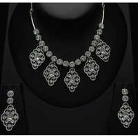 92.5 Sterling Silver Necklace Set With  Full Ad Stone