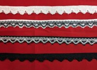 Heavy Decor Cotton Lace - 1.1 Inch Wide, 45 Mtr Length, Dyeable Cotton | Colors: White, Black, Black-White, White-Black, One-Sided, Knitted Pattern