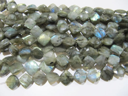 Natural Labradorite Cushion Shape Faceted11-12mm To 12-13mm Strand 8''long