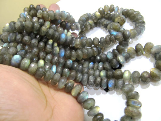 Natural Labradorite Rondelle Faceted11 to 14mmGraduated Strand 8 Inches Long