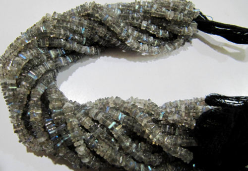 Natural Labradorite Heishi Cut Square Shape 4 to 6mm Beads Strand 8 inch Long