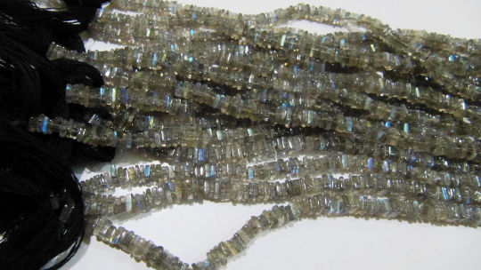 Natural Labradorite Heishi Cut Square Shape 4 to 6mm Beads Strand 8 inch Long