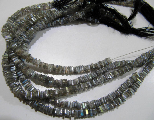 Natural Labradorite Heishi Cut Square Shape 4mm Beads Strand 8 inch Long