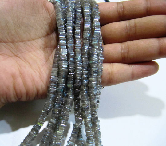 Natural Labradorite Heishi Cut Square Shape 4mm Beads Strand 8 inch Long