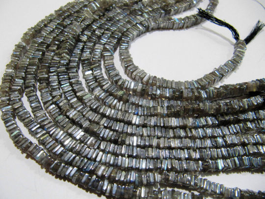 Natural Labradorite Heishi Cut Square Shape 4mm Beads Strand 8 inch Long