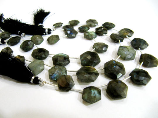 Natural Labradorite Hexagon Shape Faceted 12 to 15mm Beads Strands 8''Long