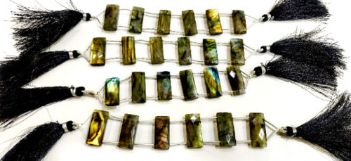 Natural Labradorite Faceted Cushion Shape 10X22mm Beads Strand of 6 Beads