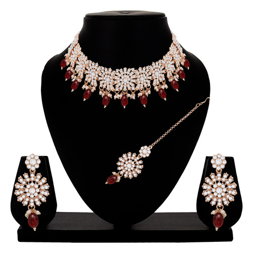 Blossom Brilliance Austrian Stone Necklace Set - Color: Red