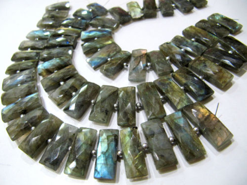 Natural Labradorite Baguette Shape Faceted 9X21mm Beads Strand 8 inclong