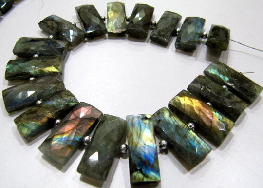 Natural Labradorite Baguette Shape Faceted 9X21mm Beads Strand 8 inclong