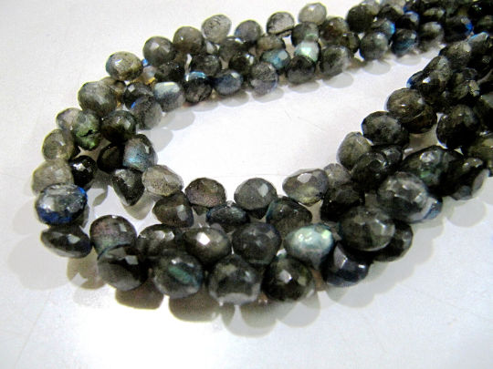 Natural Labradorite Faceted Onion Shape 6-8mm Beads strand 9-10 inches long