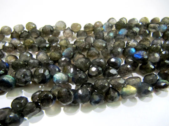 Natural Labradorite Faceted Onion Shape 6-8mm Beads strand 9-10 inches long