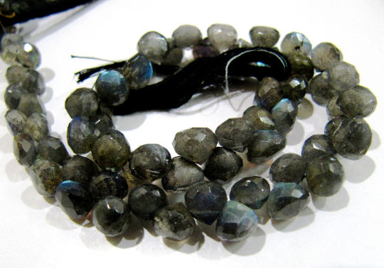 Natural Labradorite Faceted Onion Shape 6-8mm Beads strand 9-10 inches long