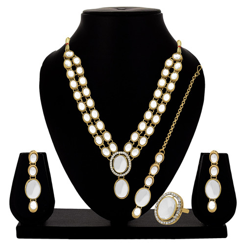 Kundan Oval Grace Choker Necklace Set - Color: White