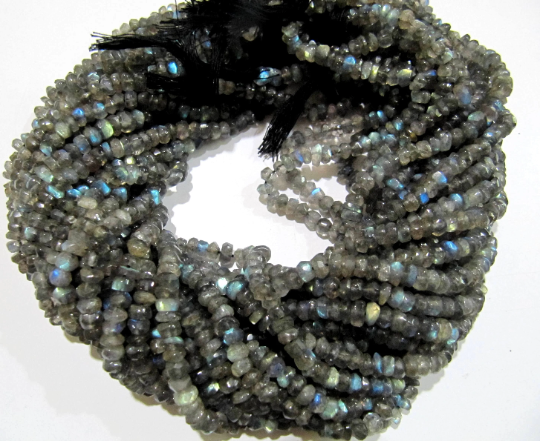 Natural Labradorite Plain Rondelle Shape 6 to 8mm Beads Strands 8 inch Long