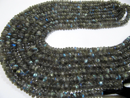 Natural Labradorite Plain Rondelle Shape 6 to 8mm Beads Strands 8 inch Long