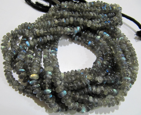 Natural Labradorite Plain Rondelle Shape 6 to 8mm Beads Strands 8 inch Long