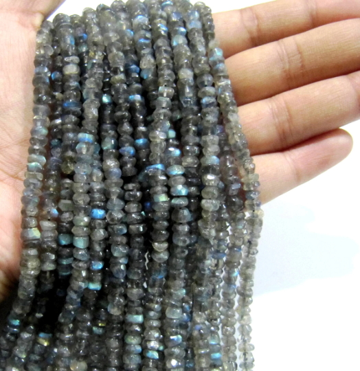 Natural Labradorite Plain Rondelle Shape 6 to 8mm Beads Strands 8 inch Long