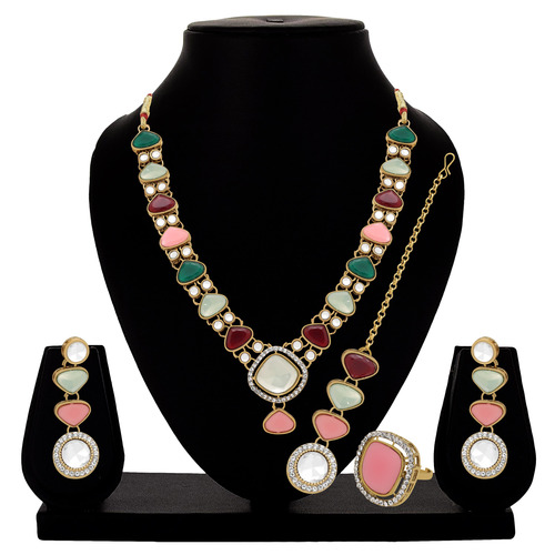 Classic Grace Mehandi Plated Kundan Choker Necklace Set.