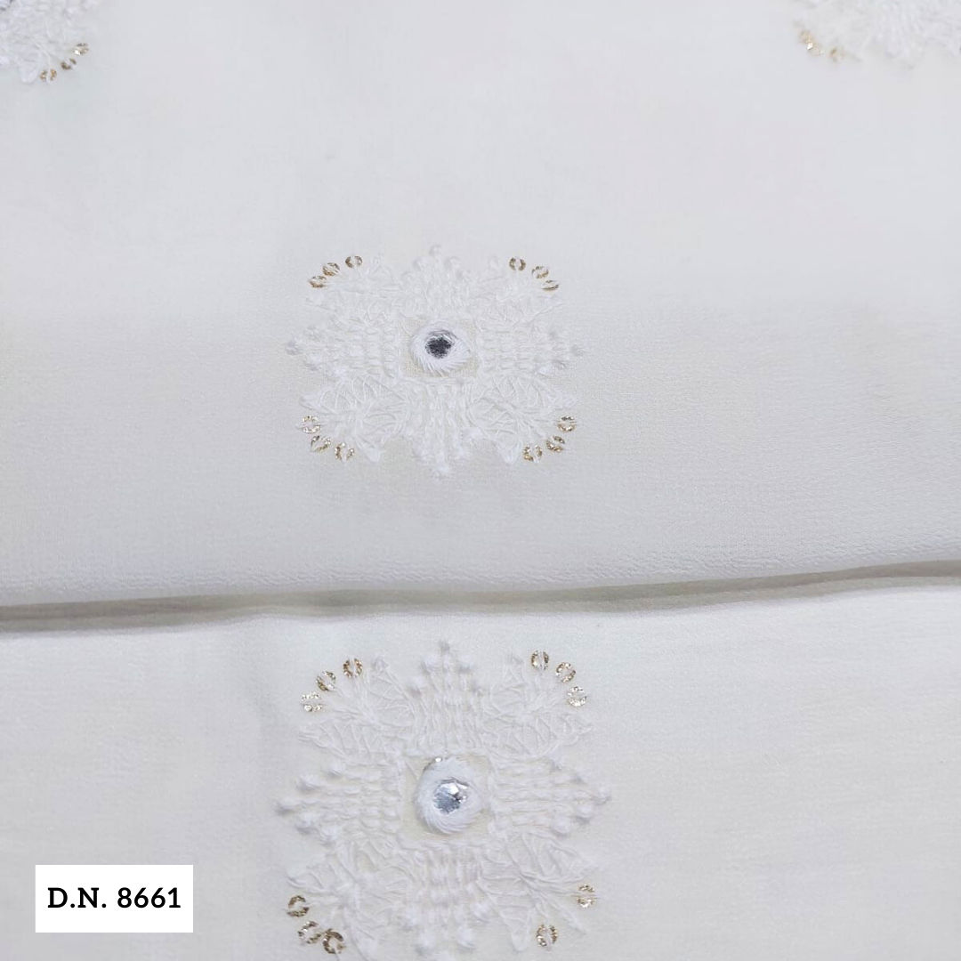 White Georgette Embroidered fabric with Butti Design