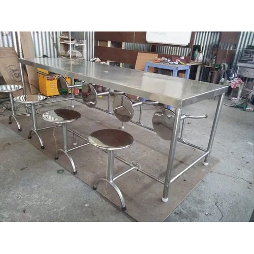 SS 6 Seater Dining Table - Stainless Steel, 1800 x 750 x 750 mm, Silver Finish, No Assembly Required, Easy to Clean, Durable Design
