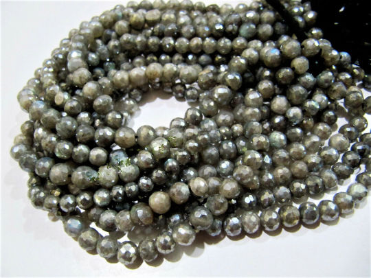 Natural Labradorite AB Coated Round Faceted 6-7mm Beads Strands 10''Long