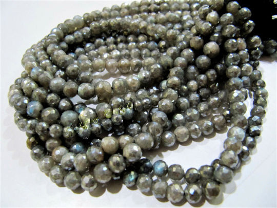 Natural Labradorite AB Coated Round Faceted 6-7mm Beads Strands 10''Long