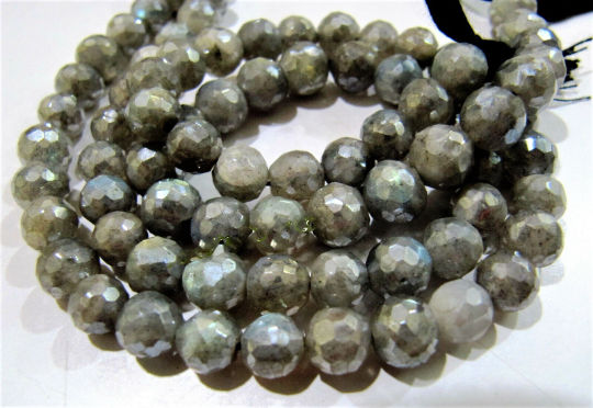 Natural Labradorite AB Coated Round Faceted 6-7mm Beads Strands 10''Long