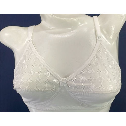 White Embroidered-Plain Bra