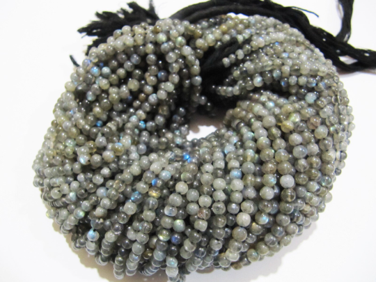 Natural Genuine Labradorite Round Plain 4mm Beads  Strand 13 inch long