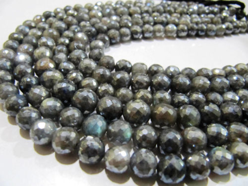 Natural Labradorite AB Silver Coated Round Faceted 8 to10mm Beads Strands 8''Long