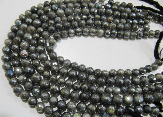 Natural Labradorite AB Silver Coated Round Faceted 8 to10mm Beads Strands 8''Long