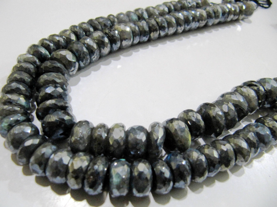 Natural Labradorite AB Silver Coated Round Faceted 8 to10mm Beads Strands 8''Long