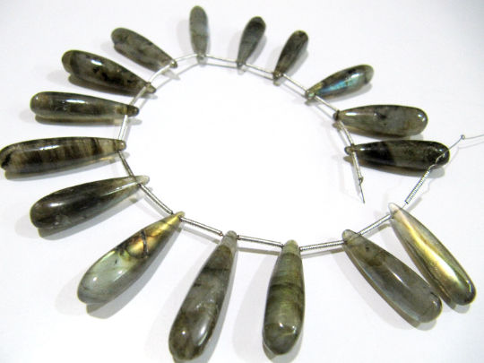 Natural Labradorite Long Tear Drop Plain Beads  1 inch Long Strand 8'' long