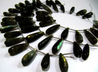 Natural Labradorite Long Tear Drop Plain Beads  1 inch Long Strand 8'' long