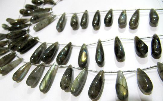 Natural Labradorite Long Tear Drop Plain Beads  1 inch Long Strand 8'' long