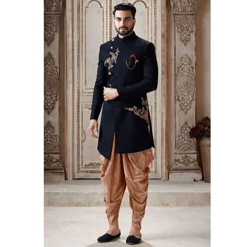 Different Available Dark Blue Velvet Zari Embroidered Ethnic Sherwani