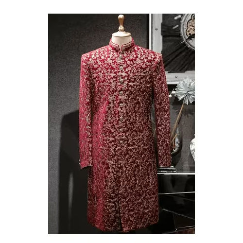 Indian Modern Maroon Red Stone Sherwani