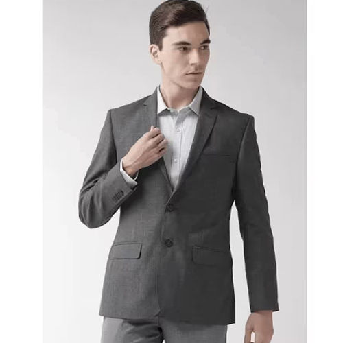 Formal Charcoal Grey Single Breasted Blazer with Long Sleeves