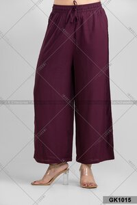 Cotton Palazzo Gk1015 - Cotton, Plus Size, Purple & Butter | Plain Pattern, All Season, Formal Dress With Cloth Decoration