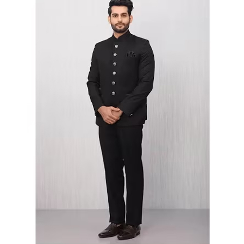 Different Available Solid Black Wool Slim Fit Men Suit